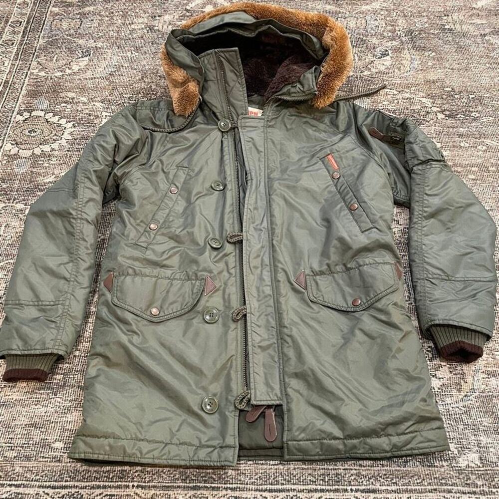 Superdry The Rookie N-3B Parka Mens M Olive Green Faux Fur Hood Military Jacket